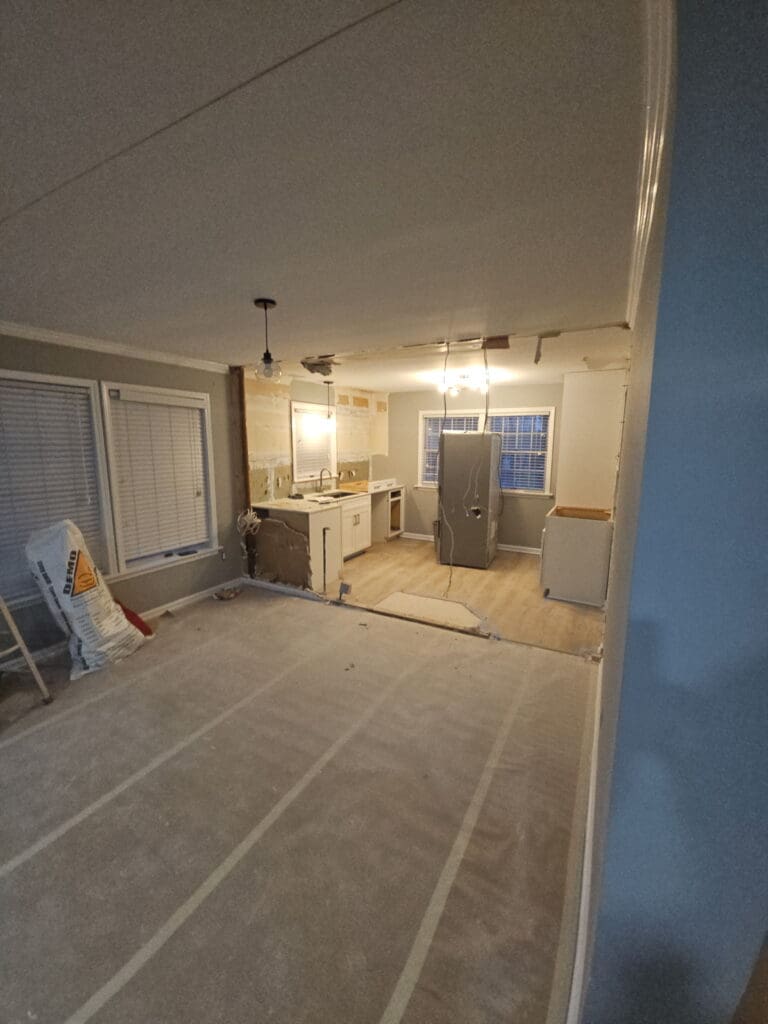 Kitchen renovation in progress showing new layout and space planning changes in a Chappaqua townhouse