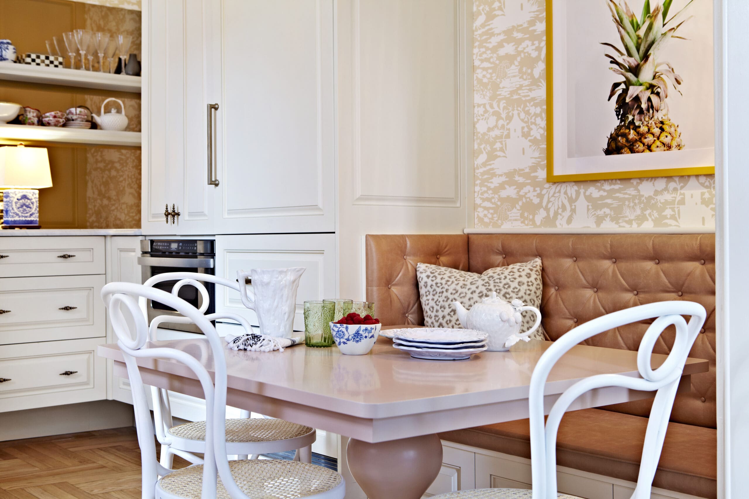 Built-in banquette seating and custom cabinetry in a Hoboken townhouse kitchen renovation
