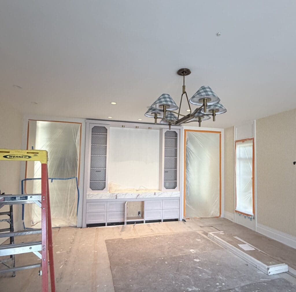 bergen county NJ lilac custom millwork cabinetry dry bar construction. active renovation