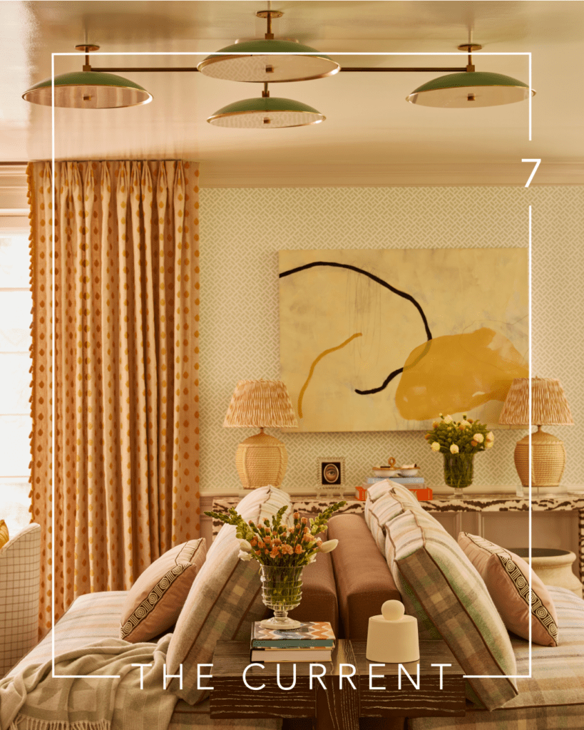 Spread from Urban Electric's Current publication featuring Toledo Geller's Mansion in May room and the Cobe light fixture.